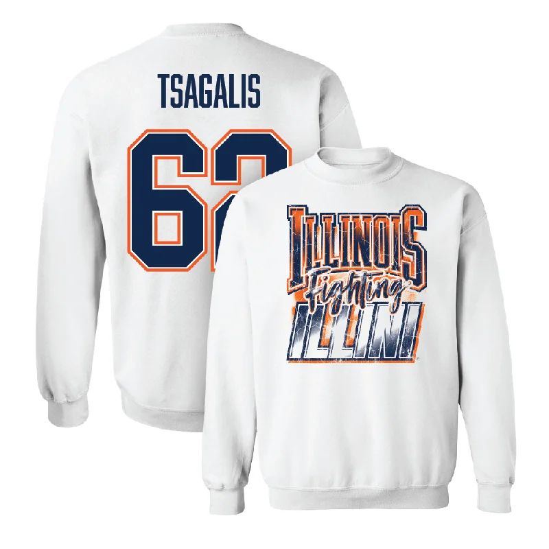 Long sleeve shirts with mesh panels for breathability-White Illinois Graphic Crew    - Sam Tsagalis