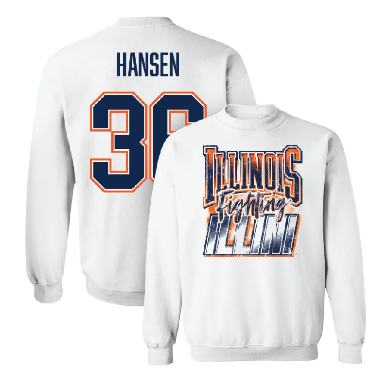 Long sleeve shirts for cool weather and layering-White Illinois Graphic Crew    - Lane Hansen