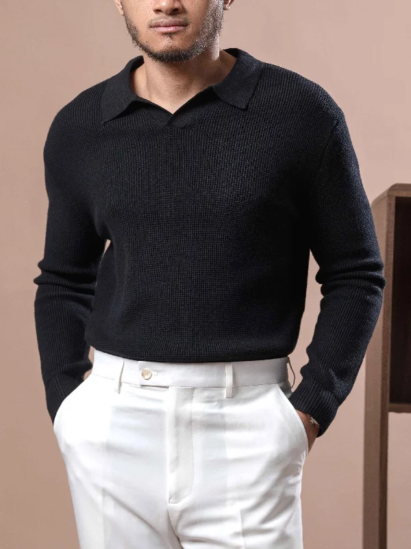 Soft cotton long sleeve shirts for everyday comfort-Silvio Knit - Black