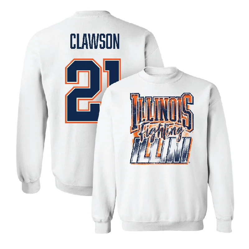 Trendy long sleeve shirts with graphic prints-White Illinois Graphic Crew    - Ben Clawson