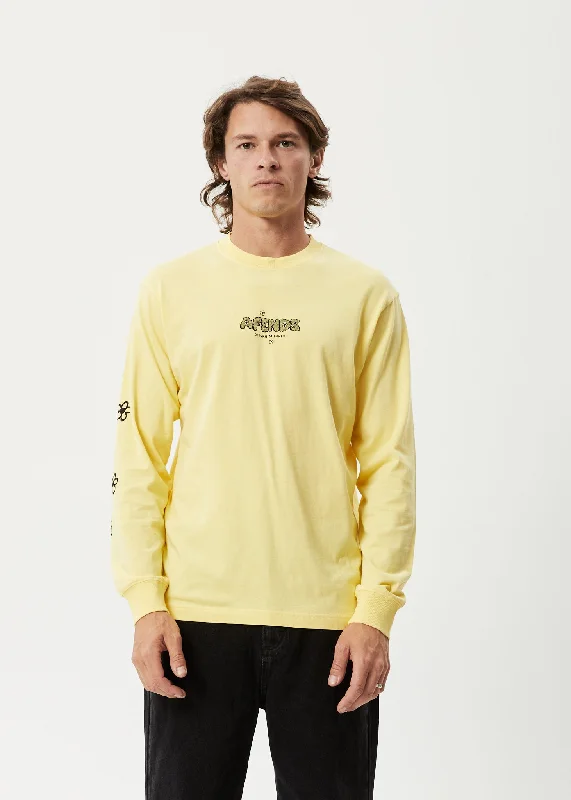 Lightweight long sleeve shirts for warm weather layering-AFENDS Mens Earthling - Long Sleeve Graphic Logo T-Shirt - Butter