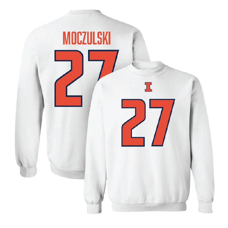 Long sleeve shirts with ribbed cuffs for a snug fit-White Illinois Player Crew     - Ethan Moczulski