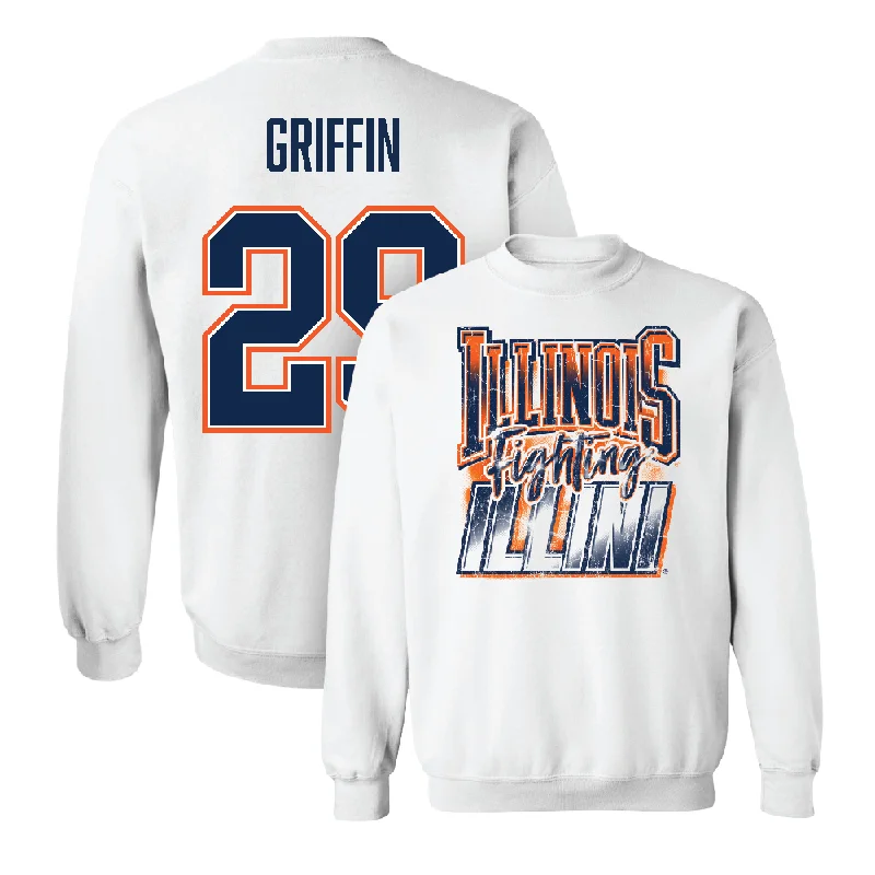 Trendy long sleeve shirts with sporty accents-White Illinois Graphic Crew    - TJ Griffin