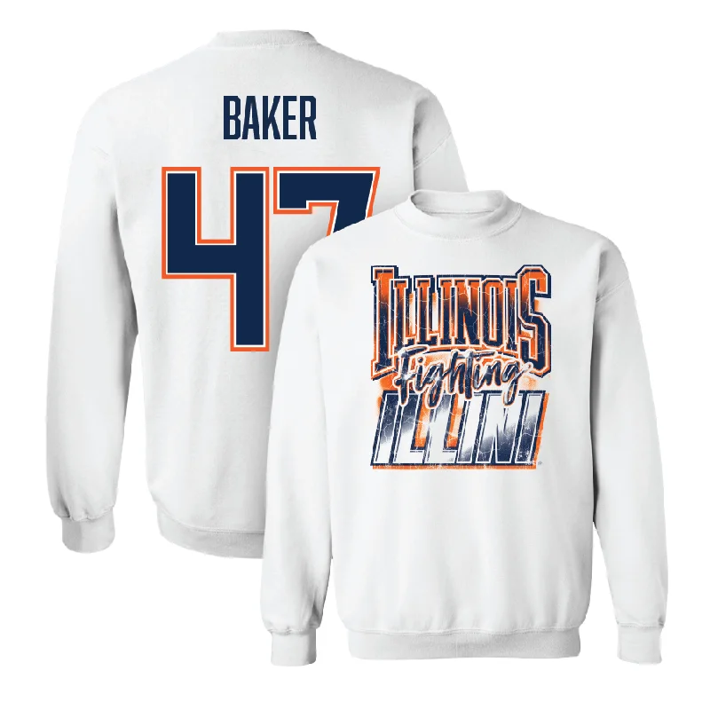 Custom long sleeve shirts for promotional events-White Illinois Graphic Crew    - Easton Baker