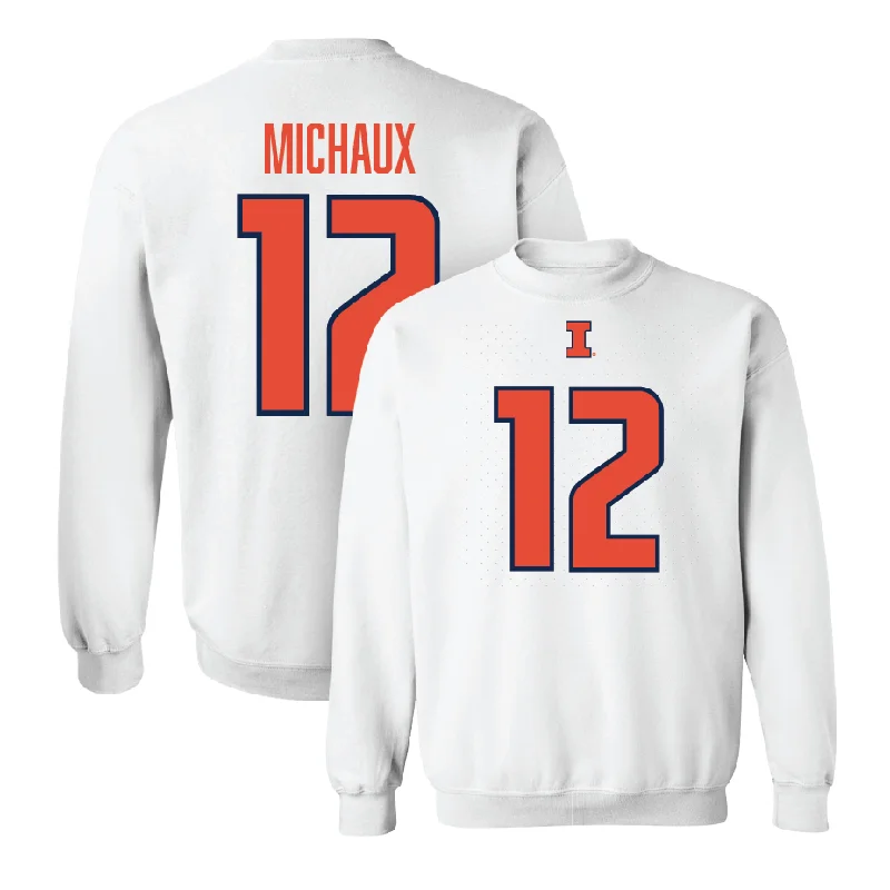 Soft long sleeve shirts with a cozy fleece lining-White Illinois Player Crew     - Kirkland Michaux