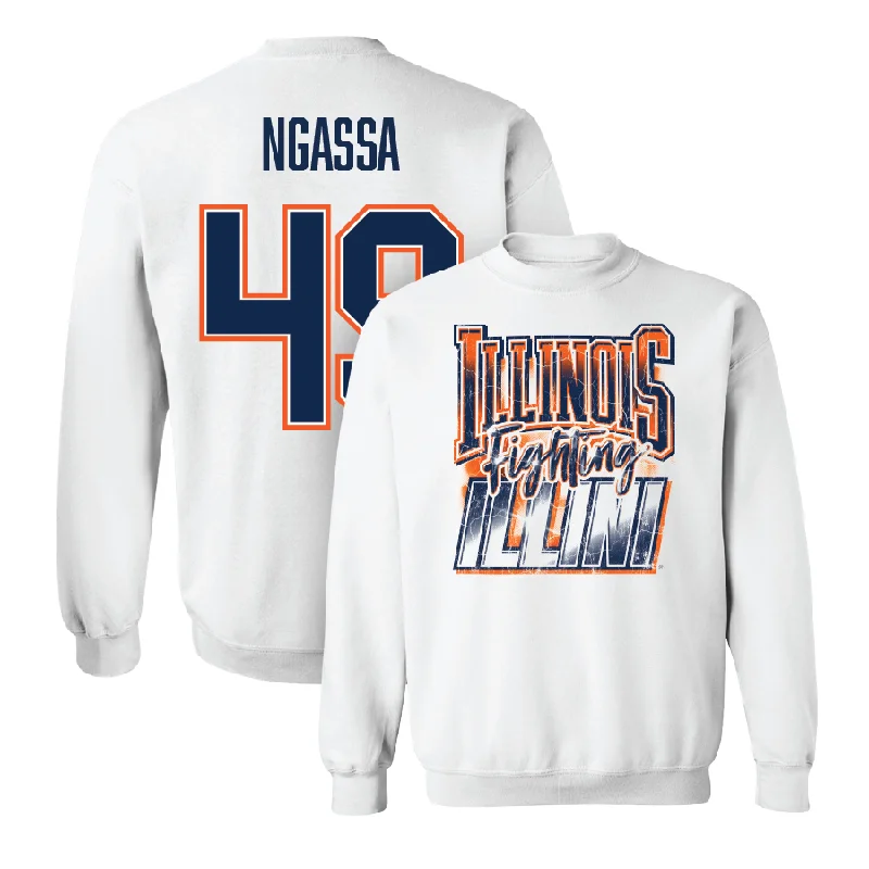 Comfortable long sleeve shirts for office wear-White Illinois Graphic Crew    - Harrysson Ngassa