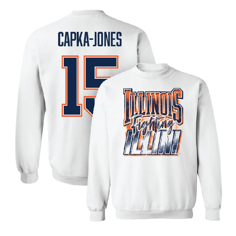 Comfortable long sleeve shirts for everyday use-White Illinois Graphic Crew    - Alex Capka-Jones