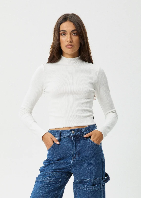 Comfortable long sleeve shirts with a relaxed silhouette-AFENDS Womens Iconic - Long Sleeve Rib Top - White