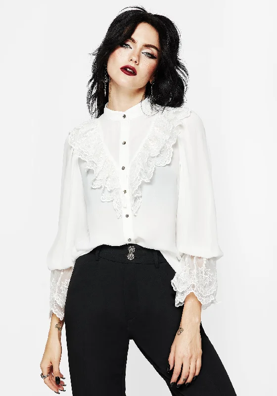 Long sleeve shirts with adjustable cuffs for a custom fit-Constance Lace Frill Button Up Blouse Top