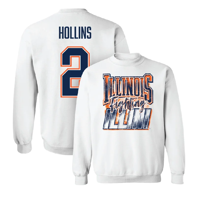 Custom long sleeve shirts for team uniforms-White Illinois Graphic Crew    - Ashton Hollins