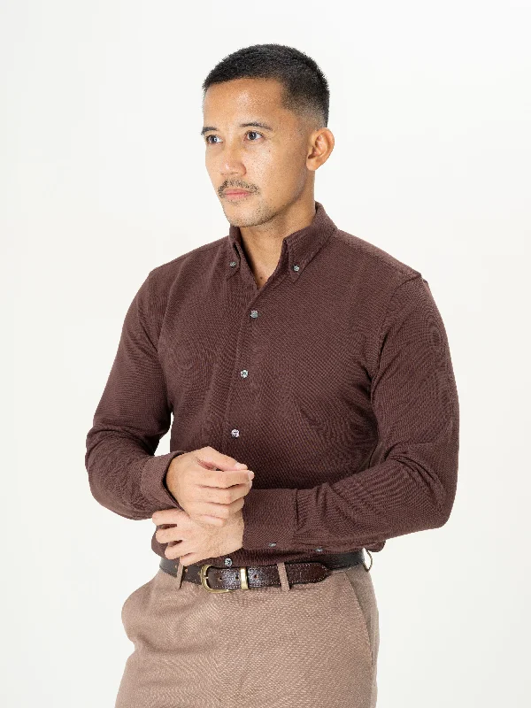 Soft fleece-lined long sleeve shirts for warmth and comfort-Long Sleeve Polo Shirt - Coffee Button Down