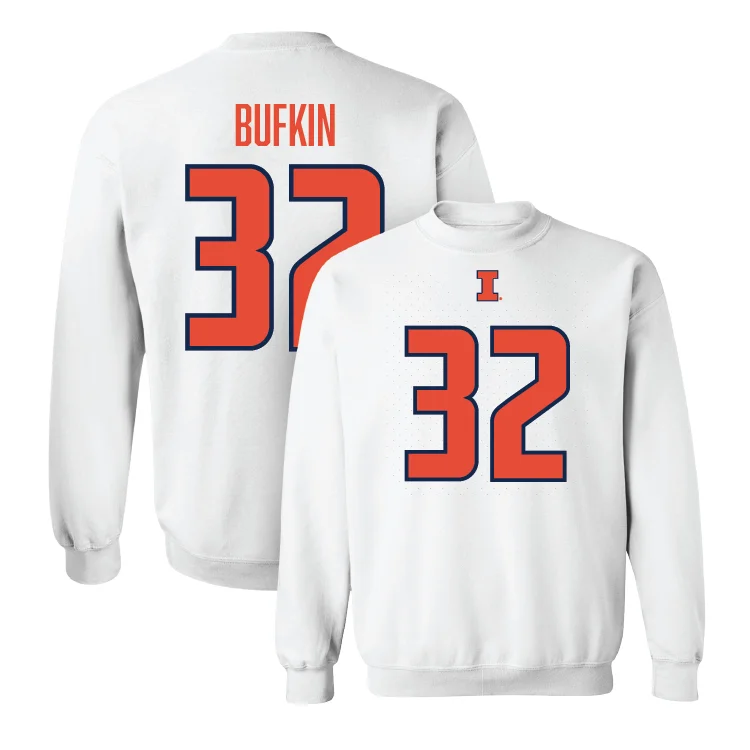 Comfortable long sleeve shirts for everyday use-White Illinois Player Crew - CJ Bufkin #32