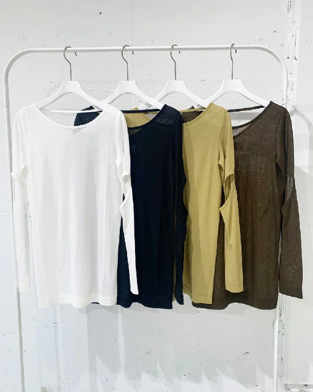 Comfortable long sleeve shirts for lounging at home-強撚コットンカットアウトスリーブプルオーバー