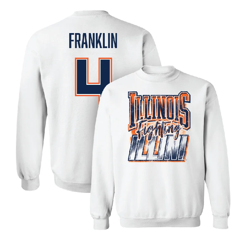 Long sleeve shirts with adjustable cuffs for a custom fit-White Illinois Graphic Crew    - Zakhari Franklin