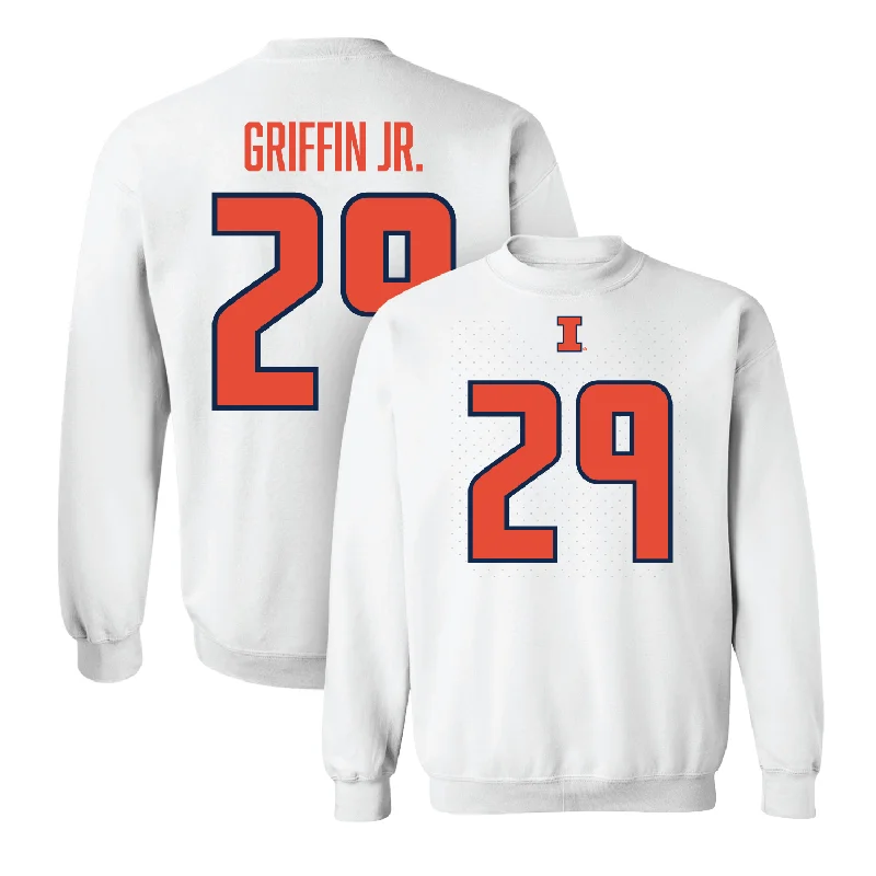 Long sleeve shirts for sports and fitness enthusiasts-White Illinois Shirsey Crew - Timothy Griffin Jr.  #29