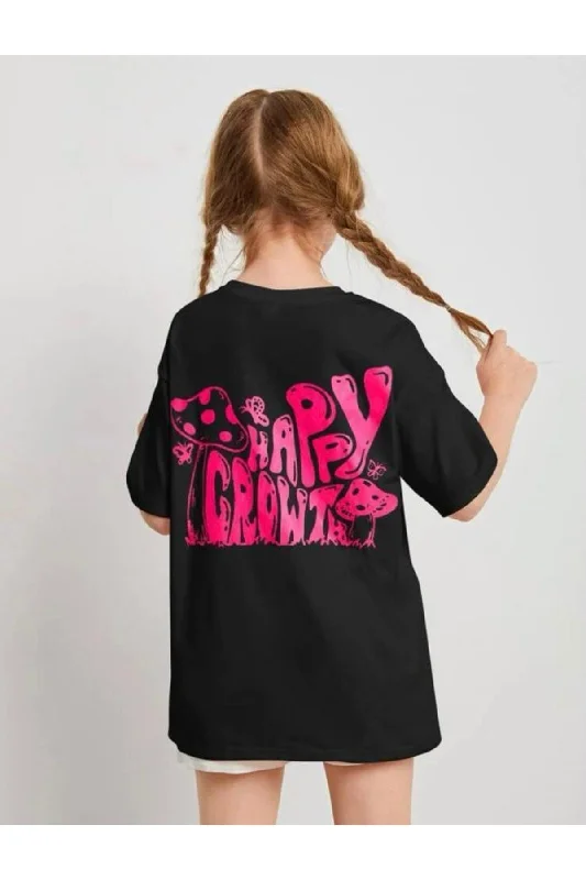 T-shirts with cool quotes for casual wear-Pink Girl Back Mushroom Printed T-shirt