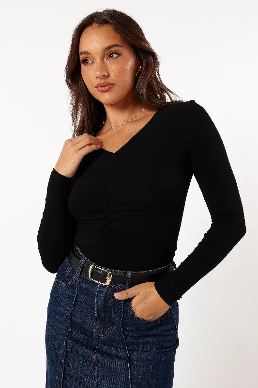 Custom long sleeve shirts for corporate giveaways-Roma Ruched Top - Black