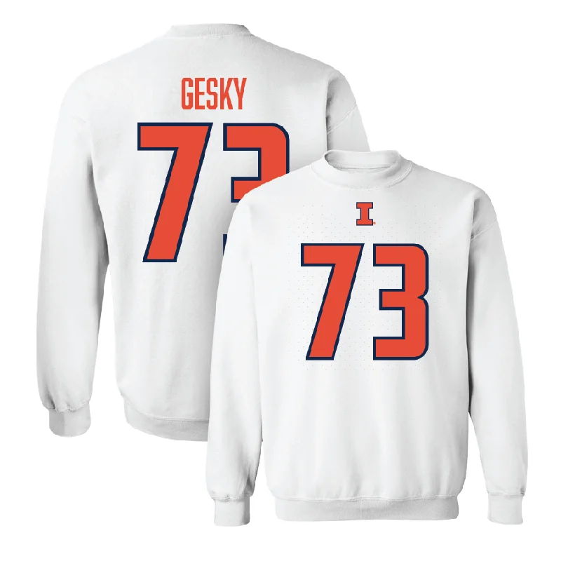 Trendy long sleeve shirts with asymmetrical designs-White Illinois Player Crew  - Josh Gesky