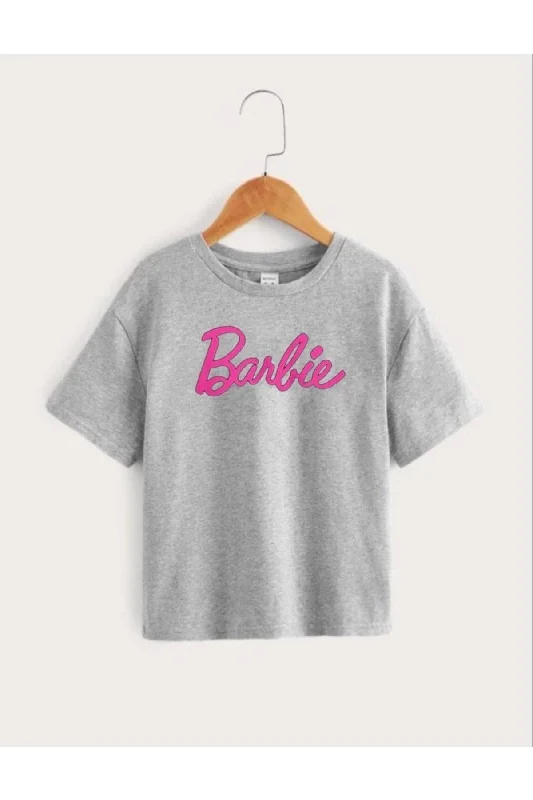 T-shirts for small business promotional use-Kids Unisex Oversize Gray Barbie Printed T-shirt