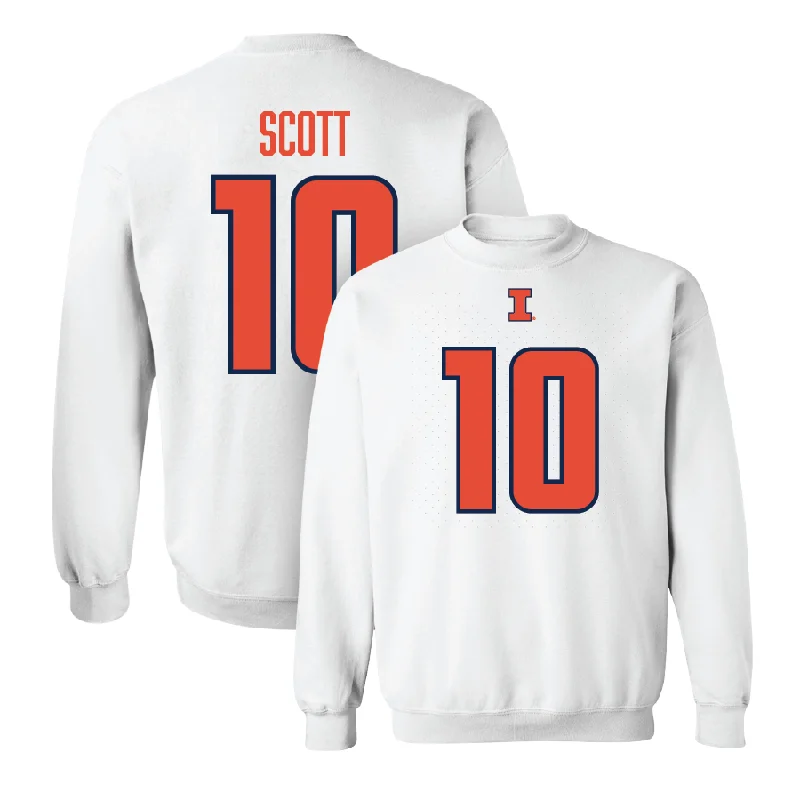 Long sleeve shirts for layering with cardigans and sweaters-White Illinois Player Crew  - Miles Scott