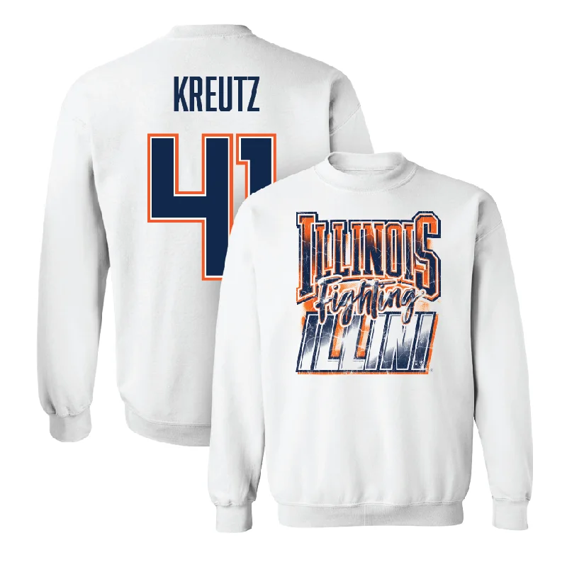 Soft long sleeve shirts with a vintage vibe-White Illinois Graphic Crew    - James Kreutz