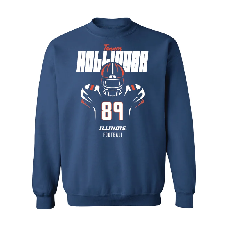 Custom long sleeve shirts for family reunions or events-Navy Illinois Silhouette Crew    - Tanner Hollinger