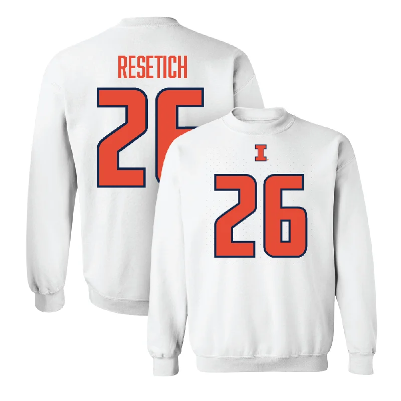 Trendy long sleeve shirts with bold color-blocking designs-White Illinois Player Crew     - Mac Resetich