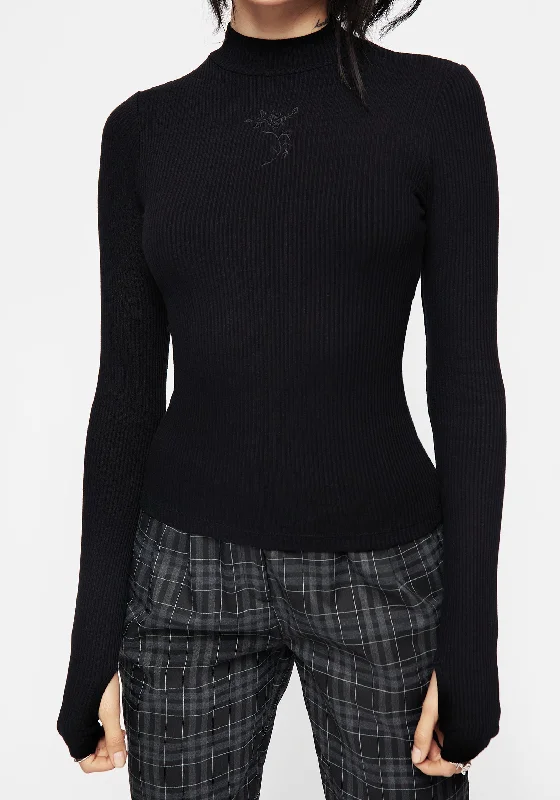 Long sleeve shirts with a stylish henley design-Adonia High Neck Ribbed Top