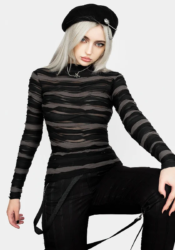 Long sleeve shirts with ribbed cuffs for a snug fit-Distortion Top