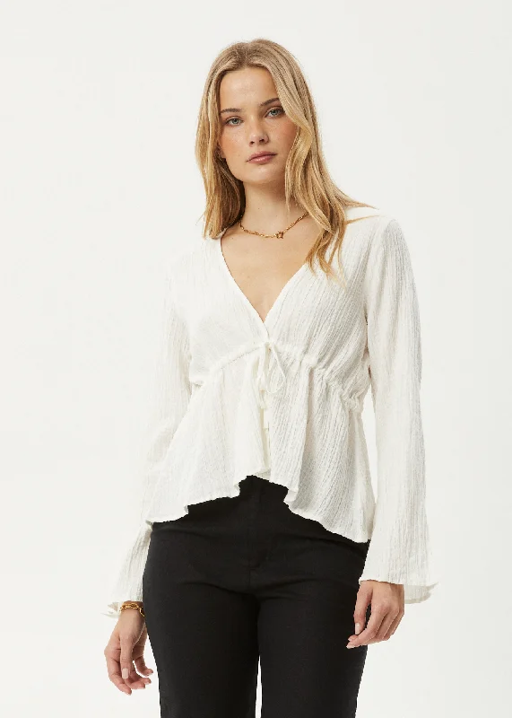 Long sleeve shirts for fitness and yoga activities-AFENDS Womens Focus - Seersucker Tie Top - Off White