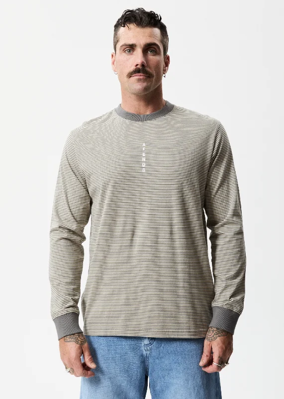 Long sleeve shirts with a minimalist design for modern style-AFENDS Mens High Life - Striped Long Sleeve T-Shirt - Cement