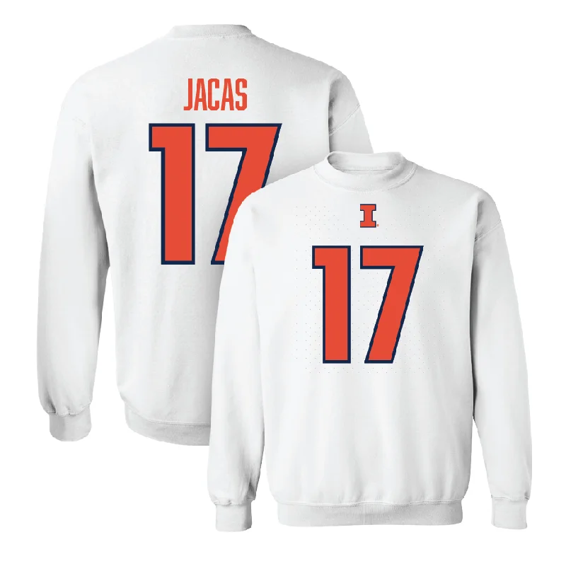 Comfortable long sleeve shirts for office wear-White Illinois Player Crew     - Gabe Jacas