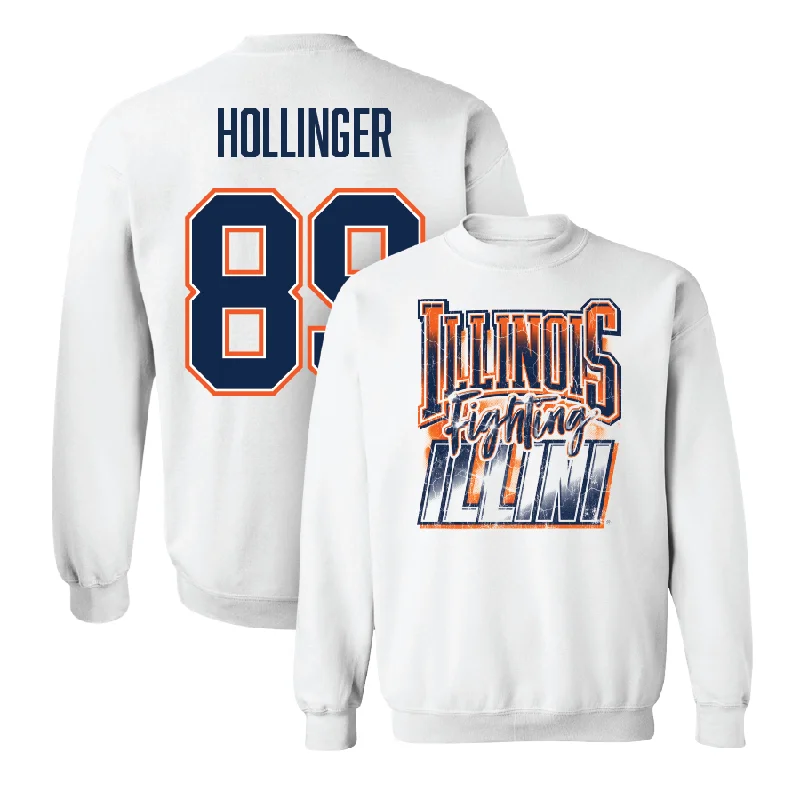 Soft and stretchy long sleeve shirts for a comfortable fit-White Illinois Graphic Crew    - Tanner Hollinger