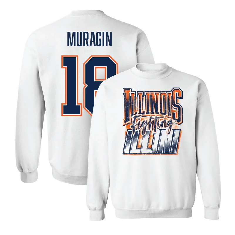 Long sleeve shirts for school uniforms and spirit wear-White Illinois Graphic Crew    - Mason Muragin