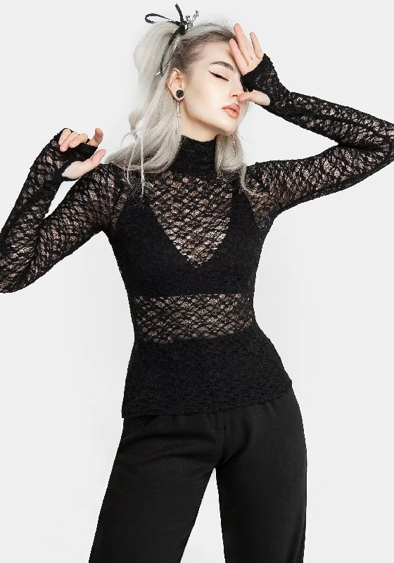 Fashionable long sleeve shirts for everyday outfits-Arabella Lace High Neck Top