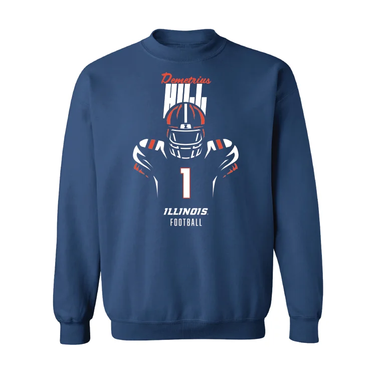 Long sleeve shirts for layering under jackets in winter-Navy Illinois Silhouette Crew - Demetrius Hill #1