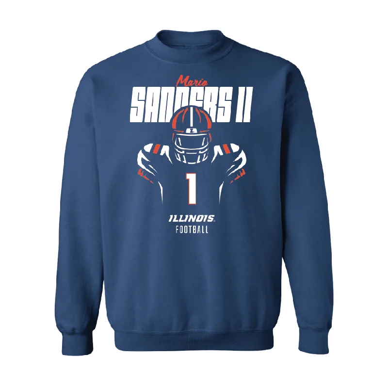 Comfortable long sleeve shirts for lounging and relaxation-Navy Illinois Silhouette Crew  - Mario Sanders II