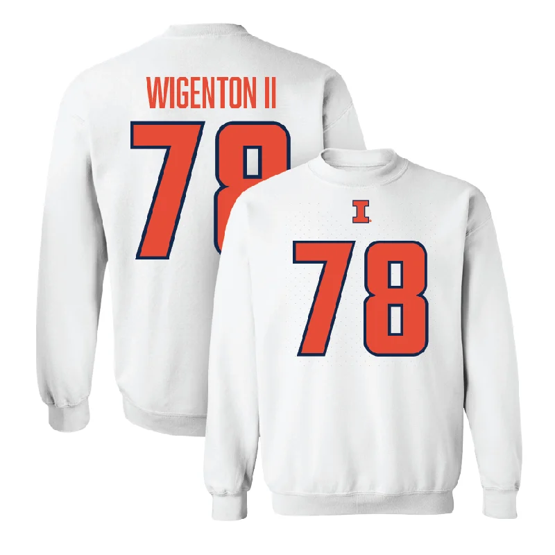 Long sleeve shirts with deep, rich colors for autumn fashion-White Illinois Player Crew  - Kevin Wigenton II