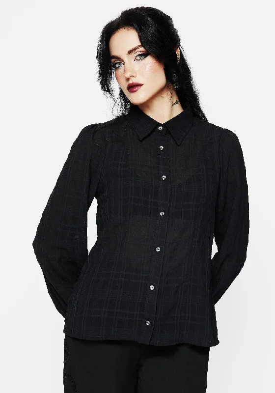 Comfortable long sleeve shirts for office wear-Recluse Check Chiffon Button Up Shirt