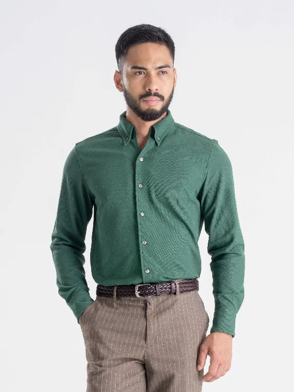 Long sleeve shirts with embroidered accents for added detail-Long Sleeve Polo Shirt - Forest Green Button Down