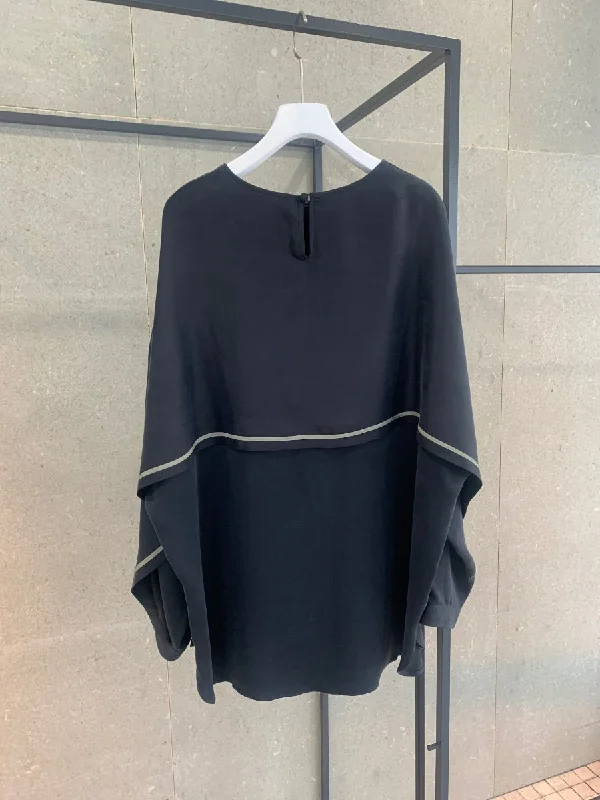 Lightweight long sleeve shirts for layering-パウダーキュプラフレームパイピングヨークブラウス