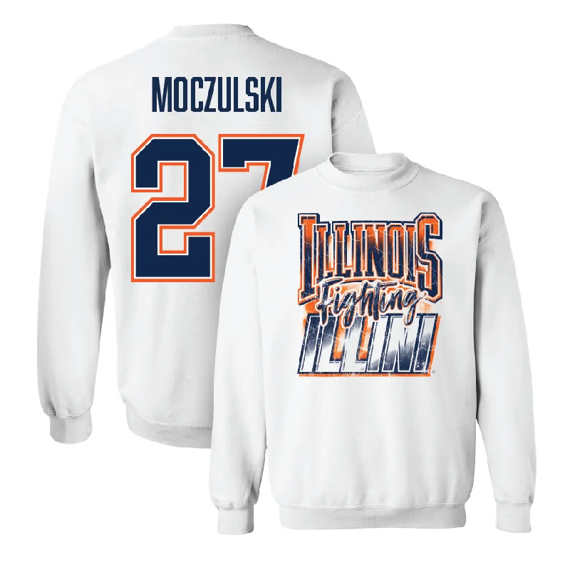 Versatile long sleeve shirts for work and casual wear-White Illinois Graphic Crew    - Ethan Moczulski