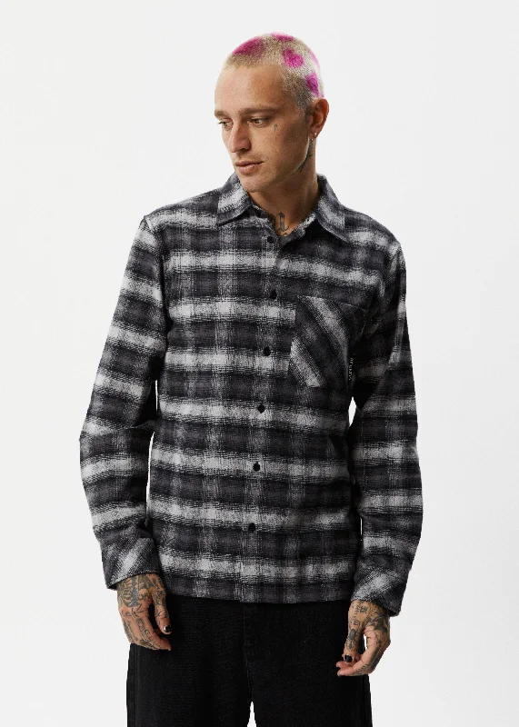 Custom long sleeve shirts for corporate giveaways-AFENDS Mens Nobody - Flannel Long Sleeve Shirt - Black