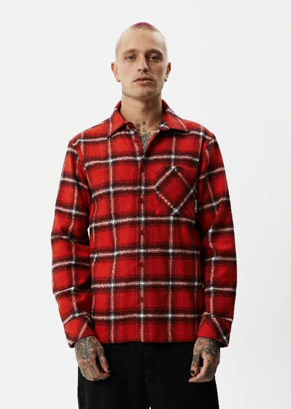 Soft long sleeve shirts with a cozy fleece lining-AFENDS Mens Nobody - Flannel Long Sleeve Shirt - Deep Red