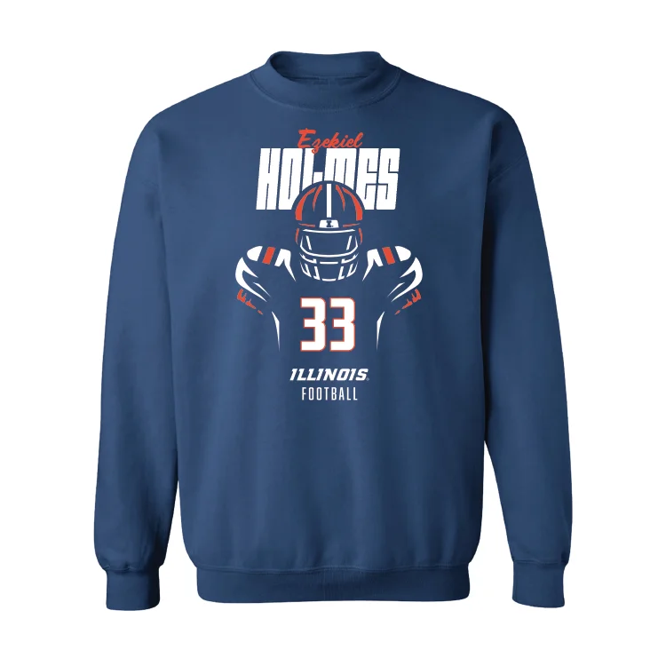 Long sleeve shirts with a relaxed, slouchy fit for comfort-Navy Illinois Silhouette Crew - Ezekiel Holmes #33