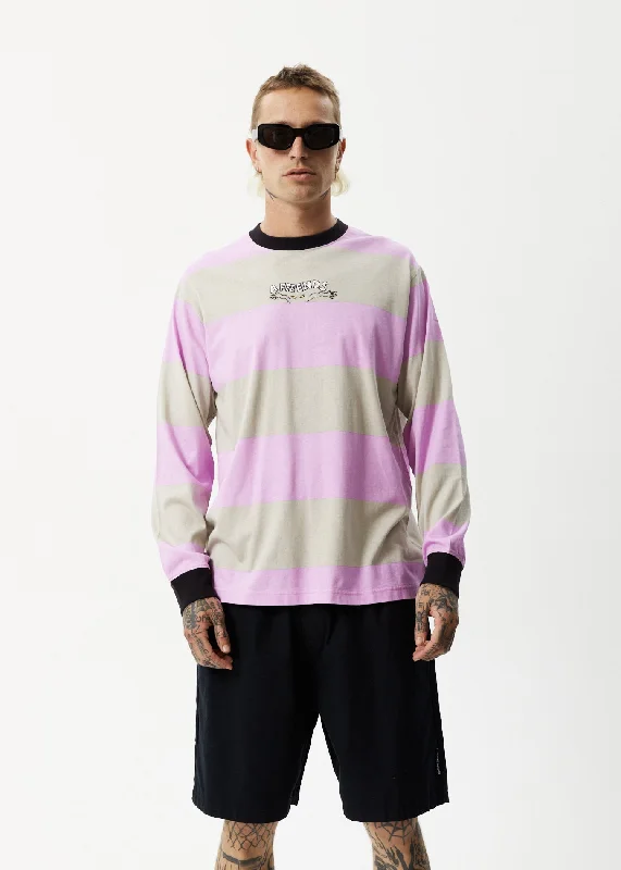 Long sleeve shirts with custom slogans for promotional use-AFENDS Mens Space - Striped Long Sleeve Logo T-Shirt - Candy Stripe