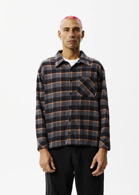 Long sleeve shirts with ribbed cuffs for a snug fit-AFENDS Mens Flowerbed - Check Flannel Long Sleeve Shirt - Black