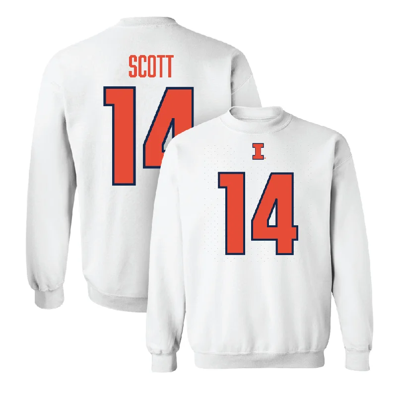 Long sleeve shirts with custom patterns for unique style-White Illinois Player Crew     - Xavier Scott