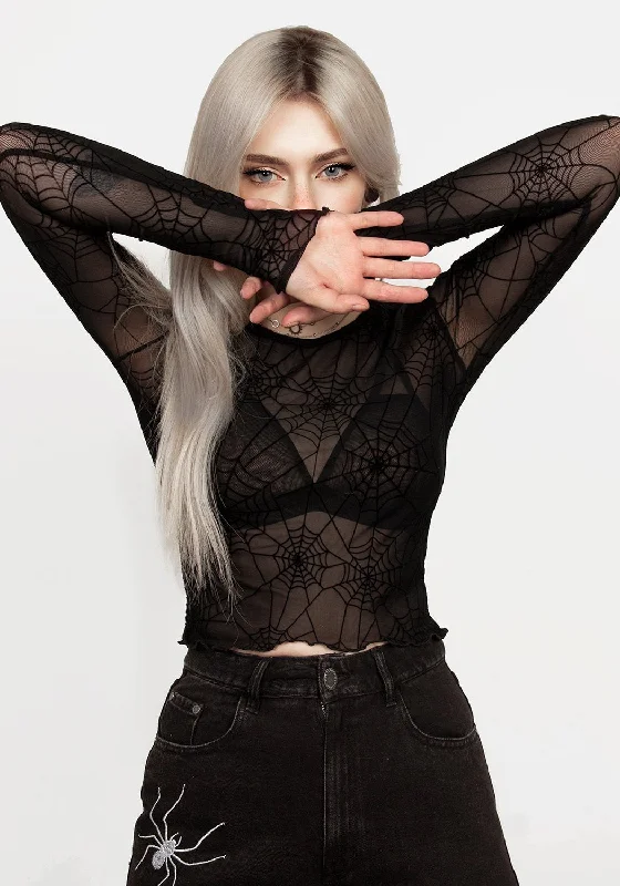 Long sleeve shirts with a relaxed, slouchy fit for comfort-Venom Mesh Crop