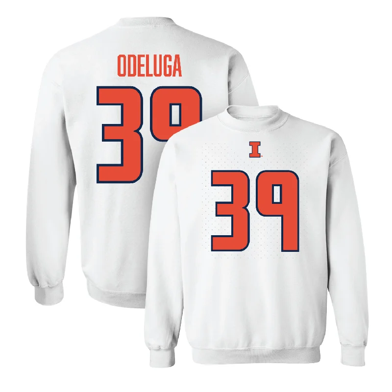 Comfortable long sleeve shirts for lounging at home-White Illinois Shirsey Crew - Kenenna Odeluga #39